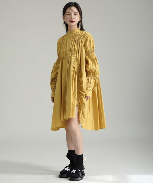 Gather Twist Balloon Shirt Dress